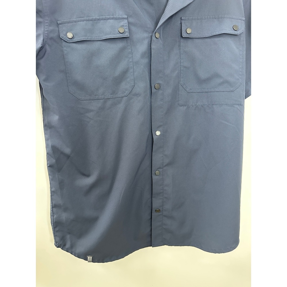 QOR Short Sleeve Snap Button Up Pocket Shirt Navy Blue Men's Large Vented Back - Picture 5 of 10